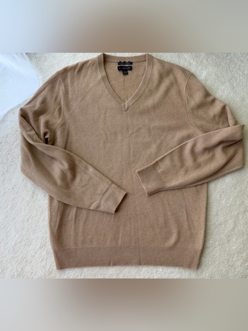 Club Room V-Neck Cashmere Sweater in Camel Beige